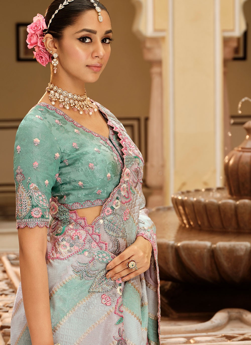 Multi Colour Jacquard Silk Classic Saree Embroidered S19722