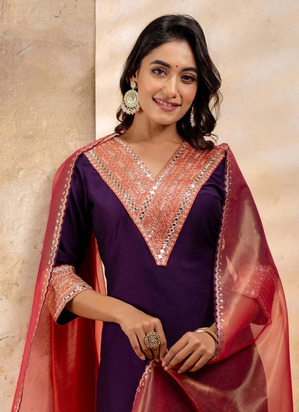 Embroidered Rayon Purple Salwar Suit T6007