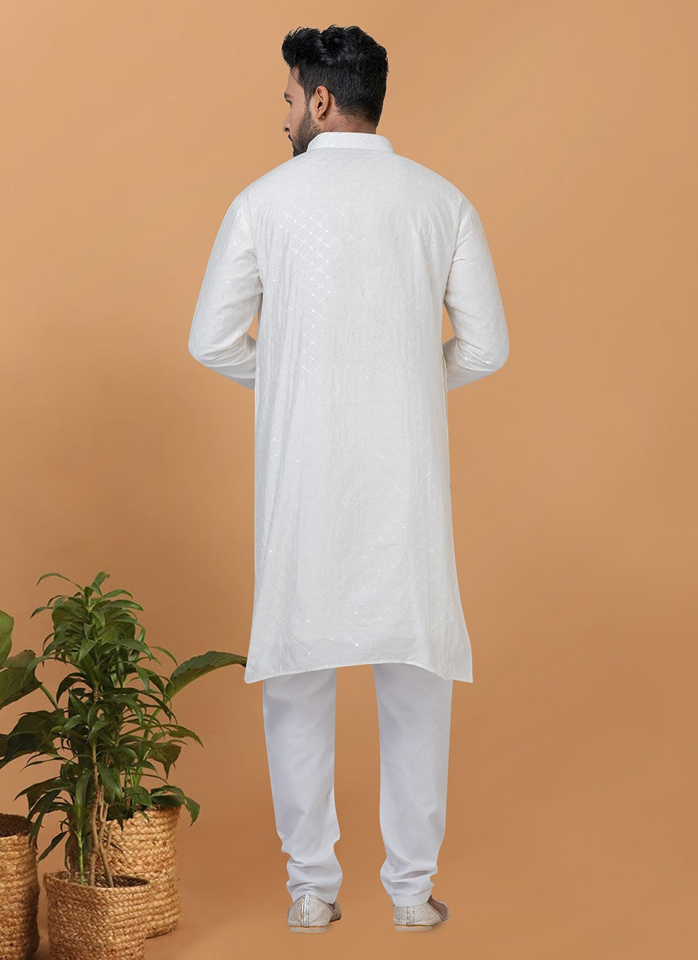 Embroidered Cotton , Viscose White Kurta Pyjama - M6355