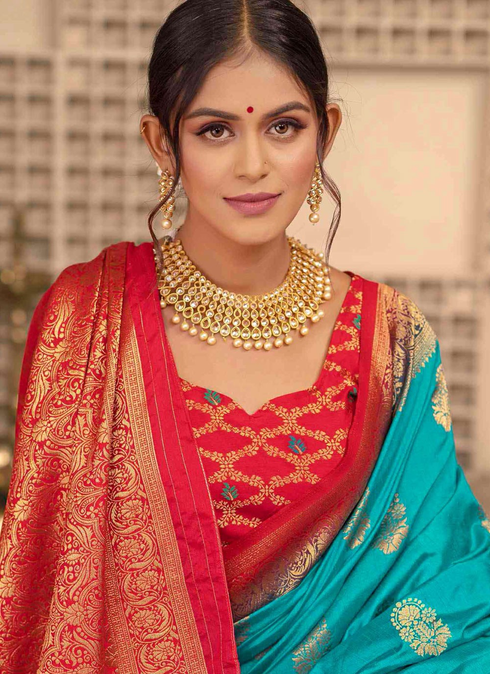 Aqua Blue Silk Contemporary Saree Weaving Zari S20398