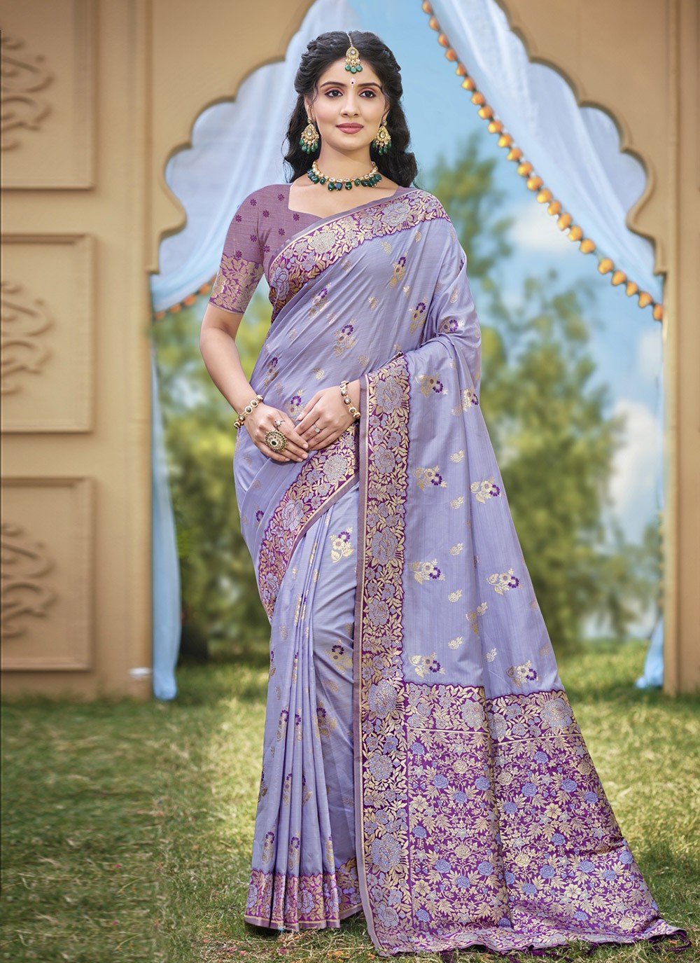 Contemporary Weaving Zari Purple Banarasi Silk S12776