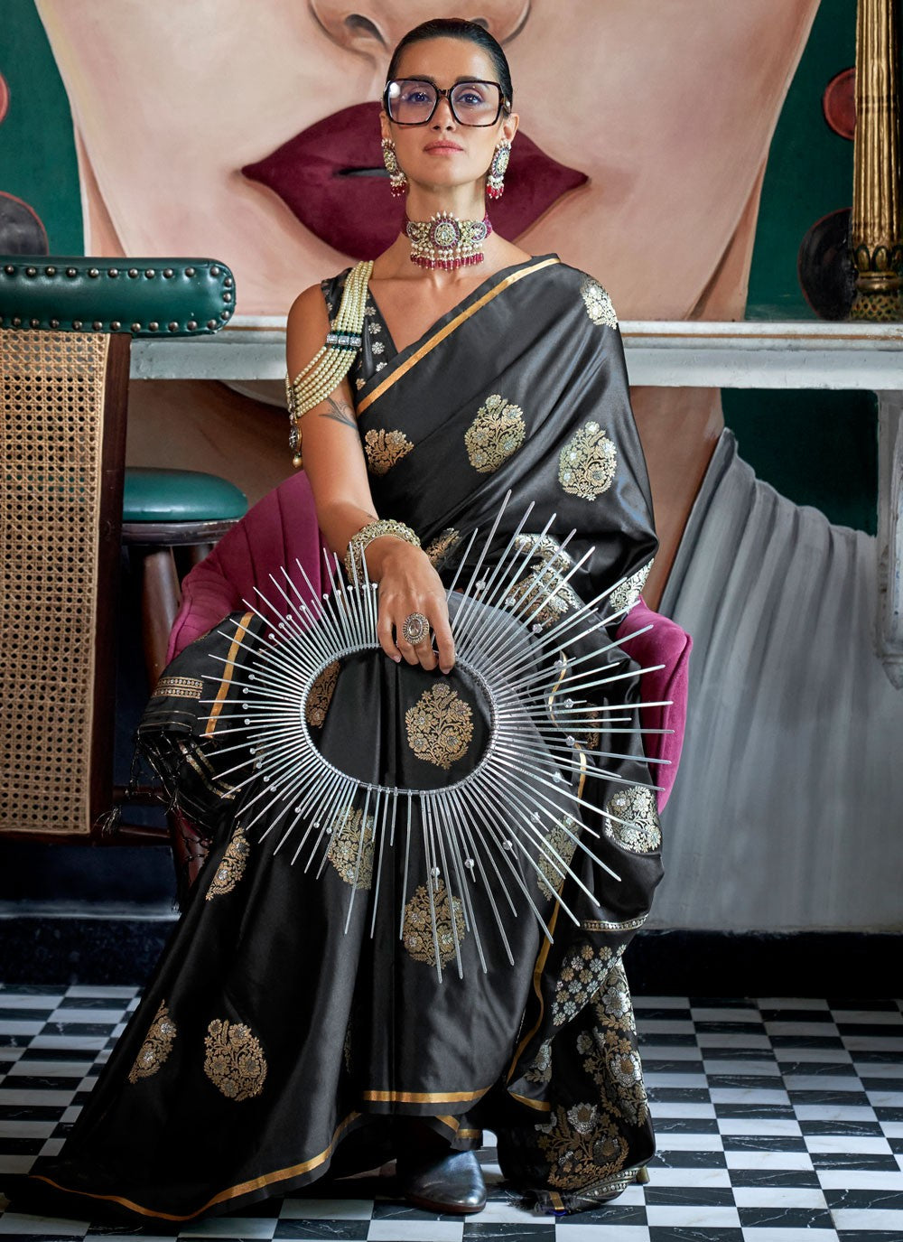 Contemporary Weaving Zari Satin Silk Saree - S7312