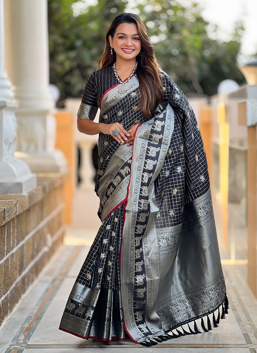 Weaving Zari Silk Black Saree S14342