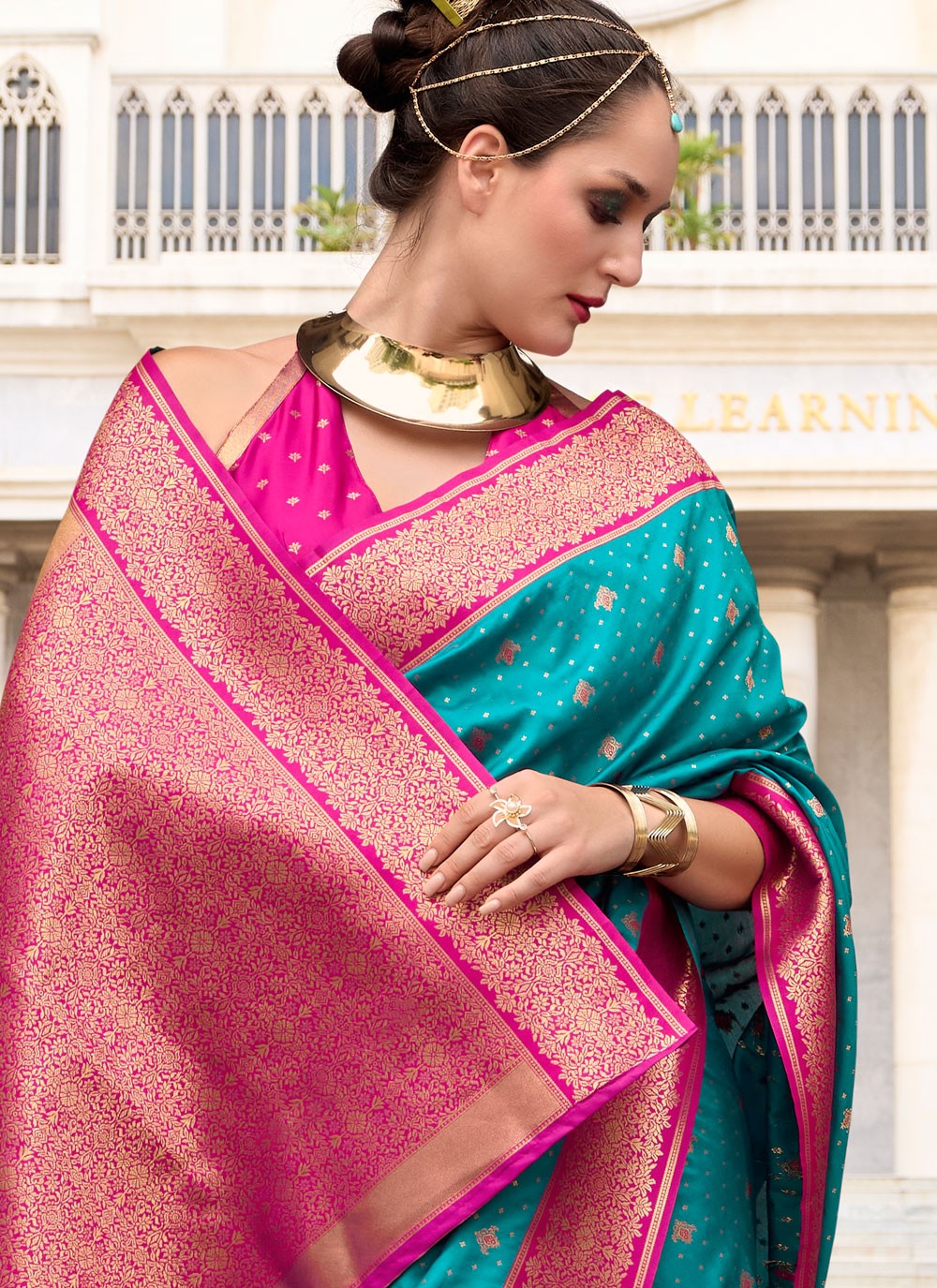 Weaving Zari Silk Blue Saree S14429