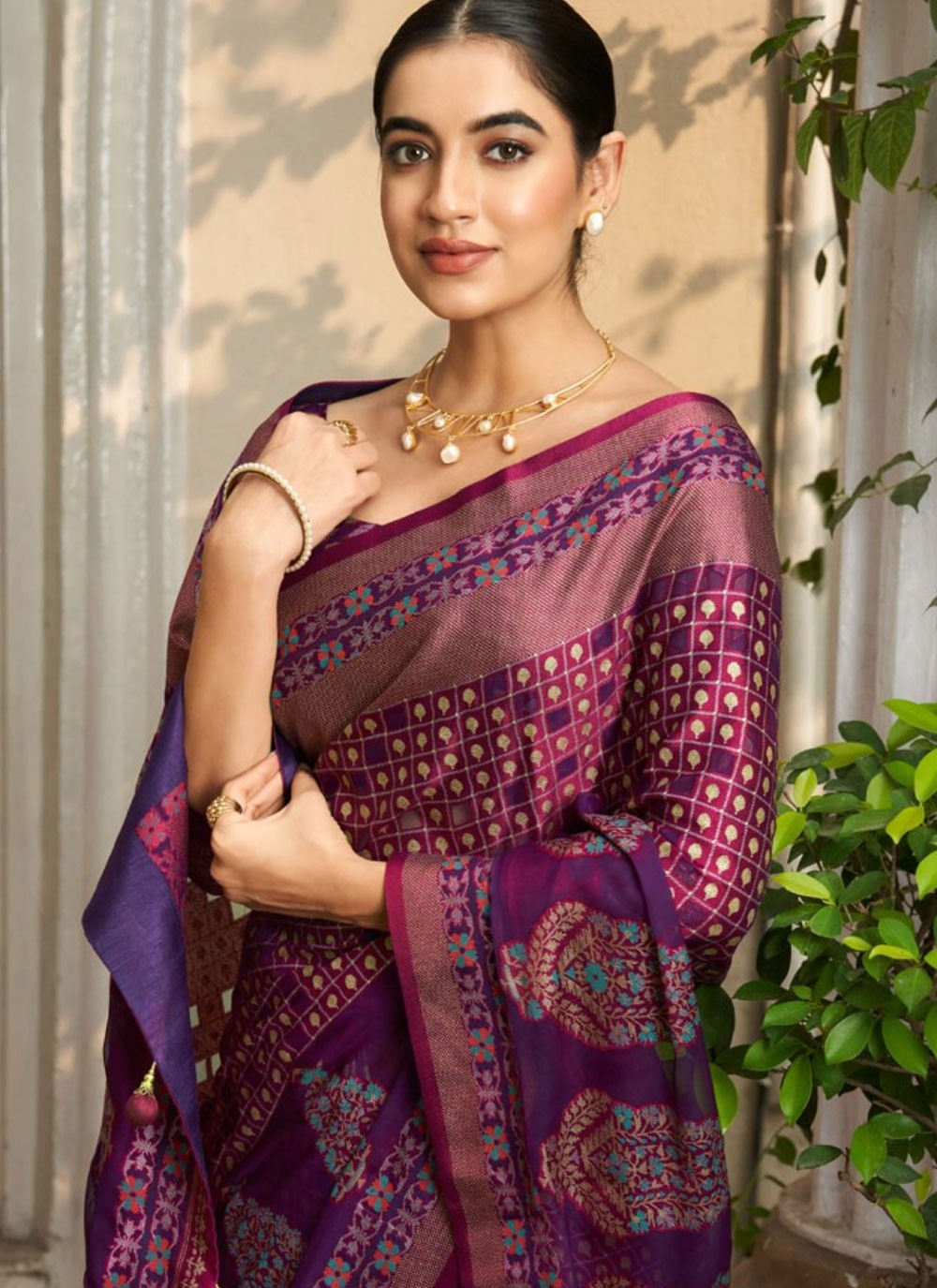 Printed Georgette Purple Saree S14607