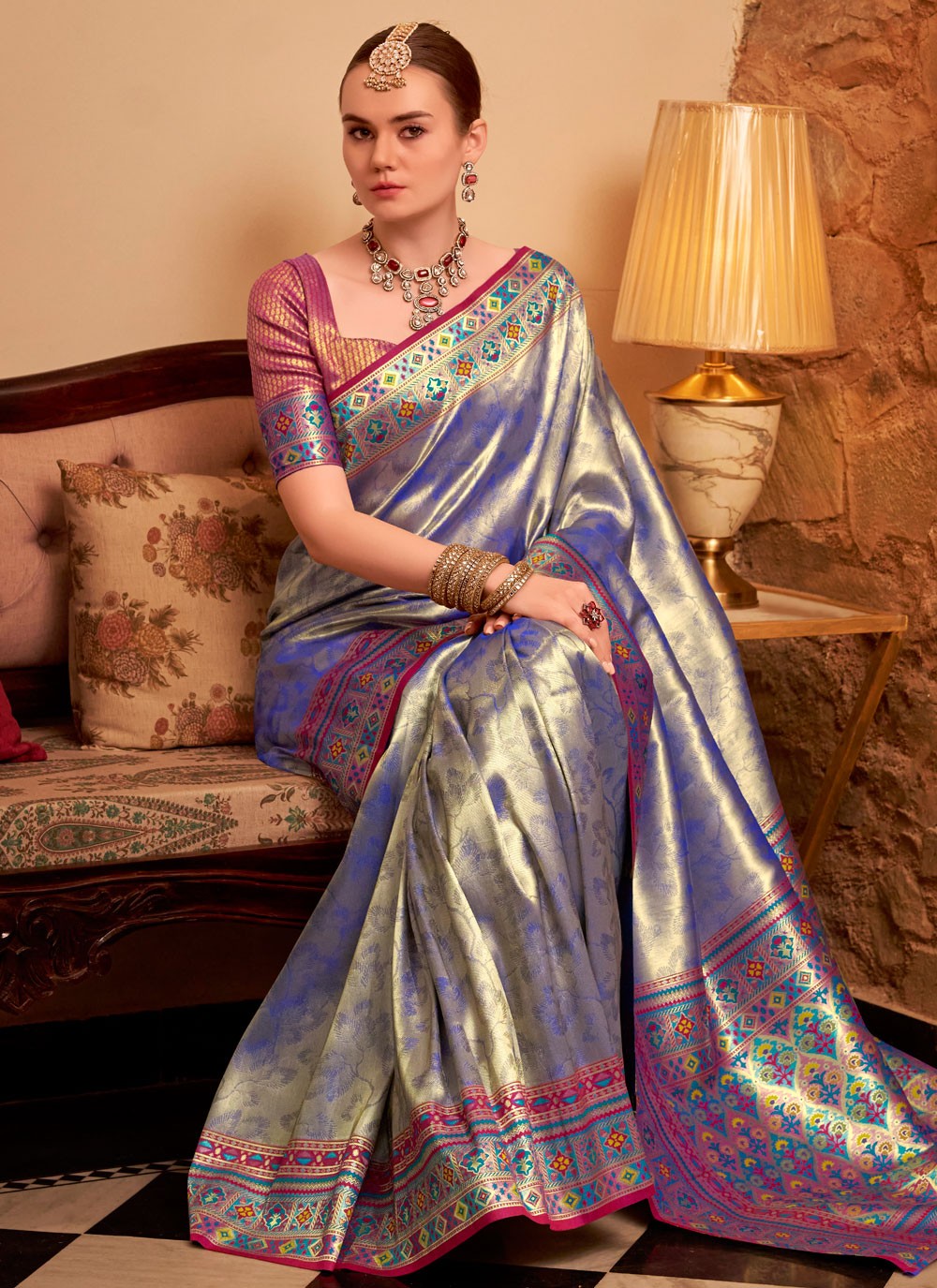 Violet Silk Classic Saree Weaving Zari, Zari S17792