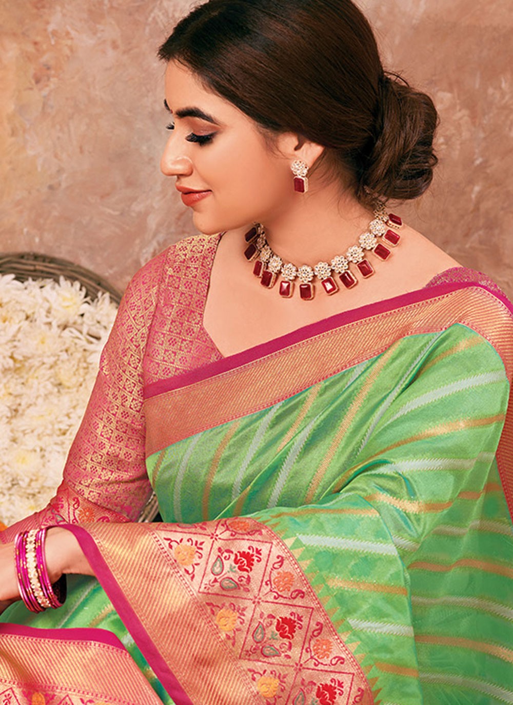 Designer Weaving Zari Green Organza Saree S13471