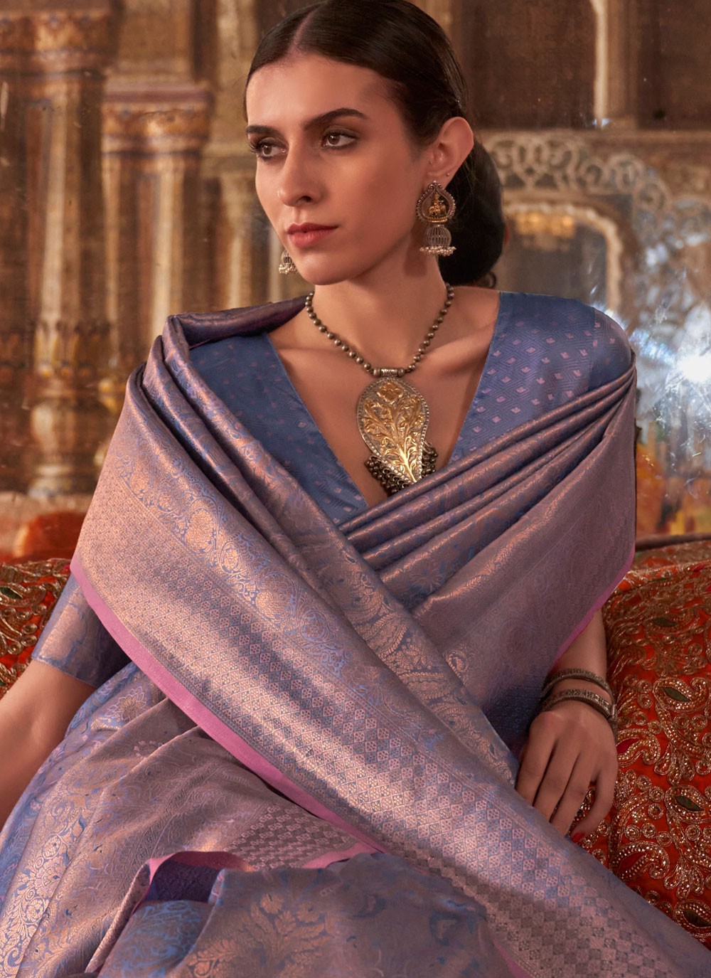 Lavender Handloom Silk Classic Saree Weaving Zari, Zari S16888