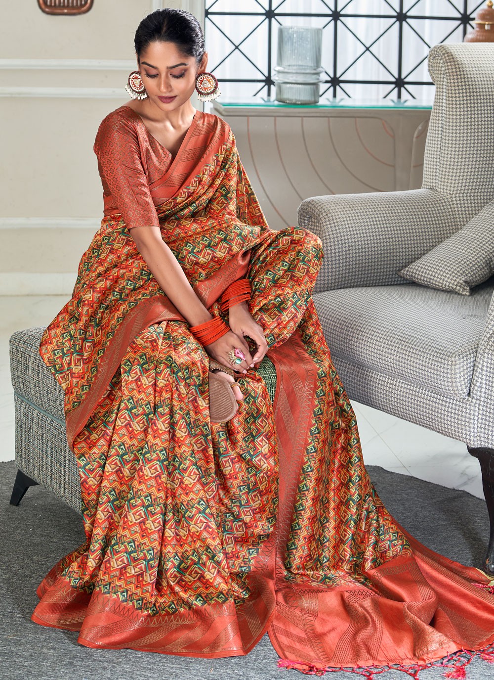 Weaving Zari Handloom Silk Crimson Saree S14246