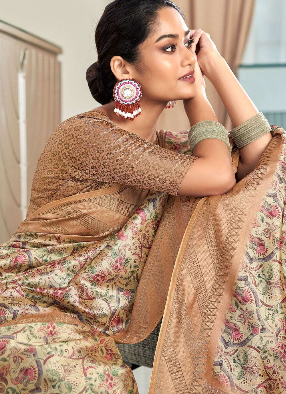 Weaving Zari Handloom Silk Brown Saree S14243