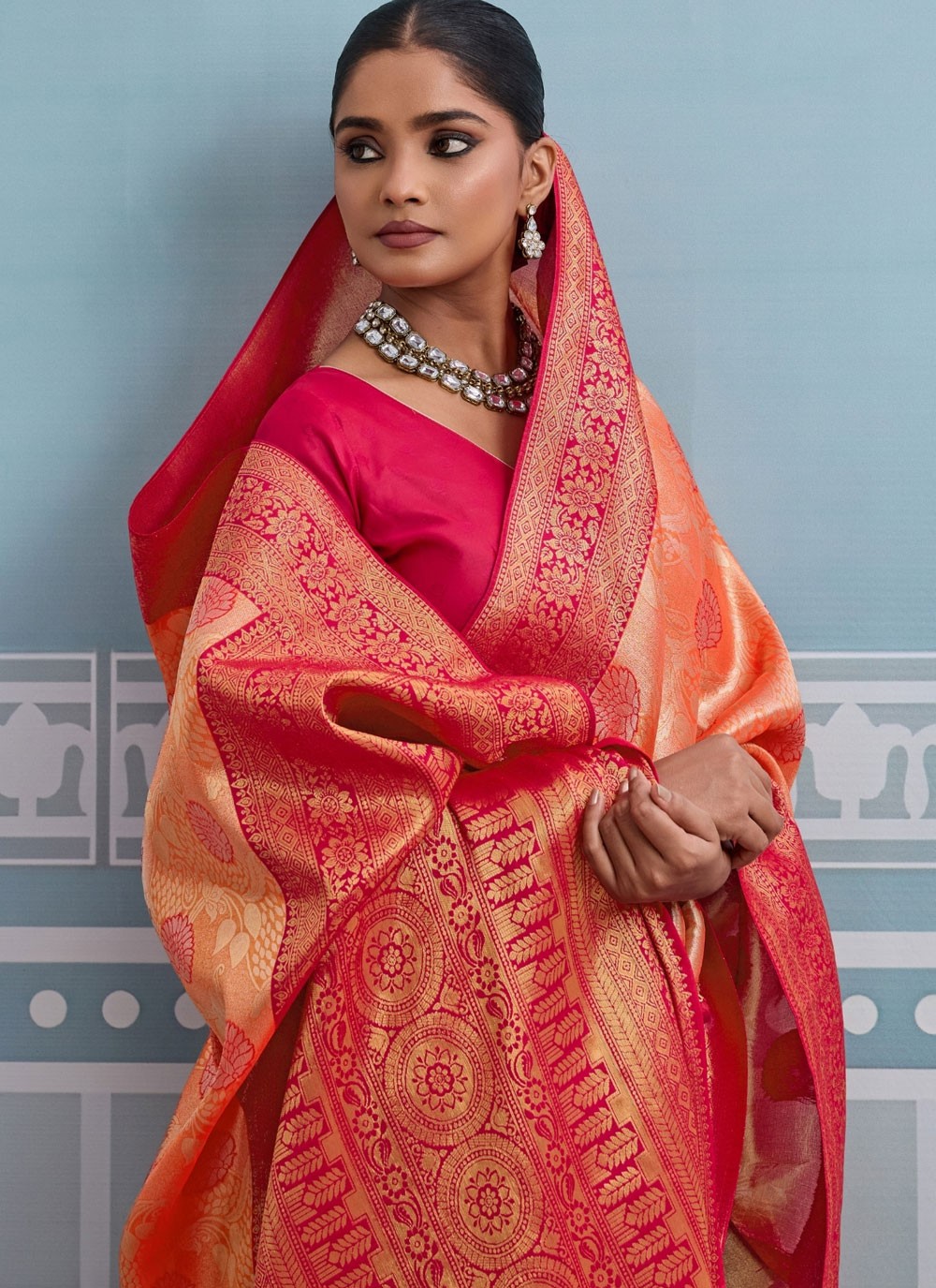 Peach Kanjivaram Silk Classic Saree Weaving Zari S19812