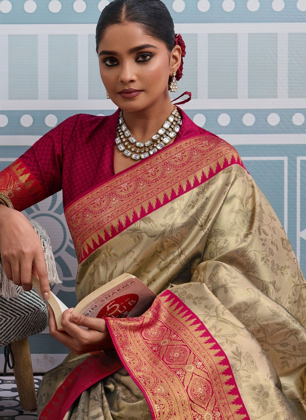 Beige Kanjivaram Silk Contemporary Saree Weaving Zari S19813