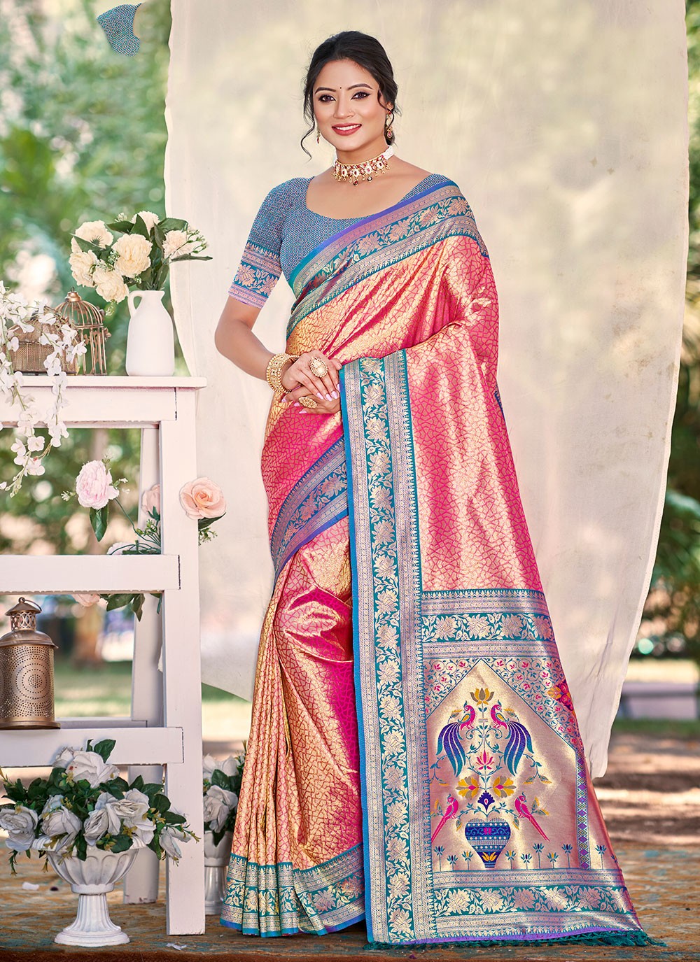 Pink Kanjivaram Silk Trendy Saree Weaving Zari S17774