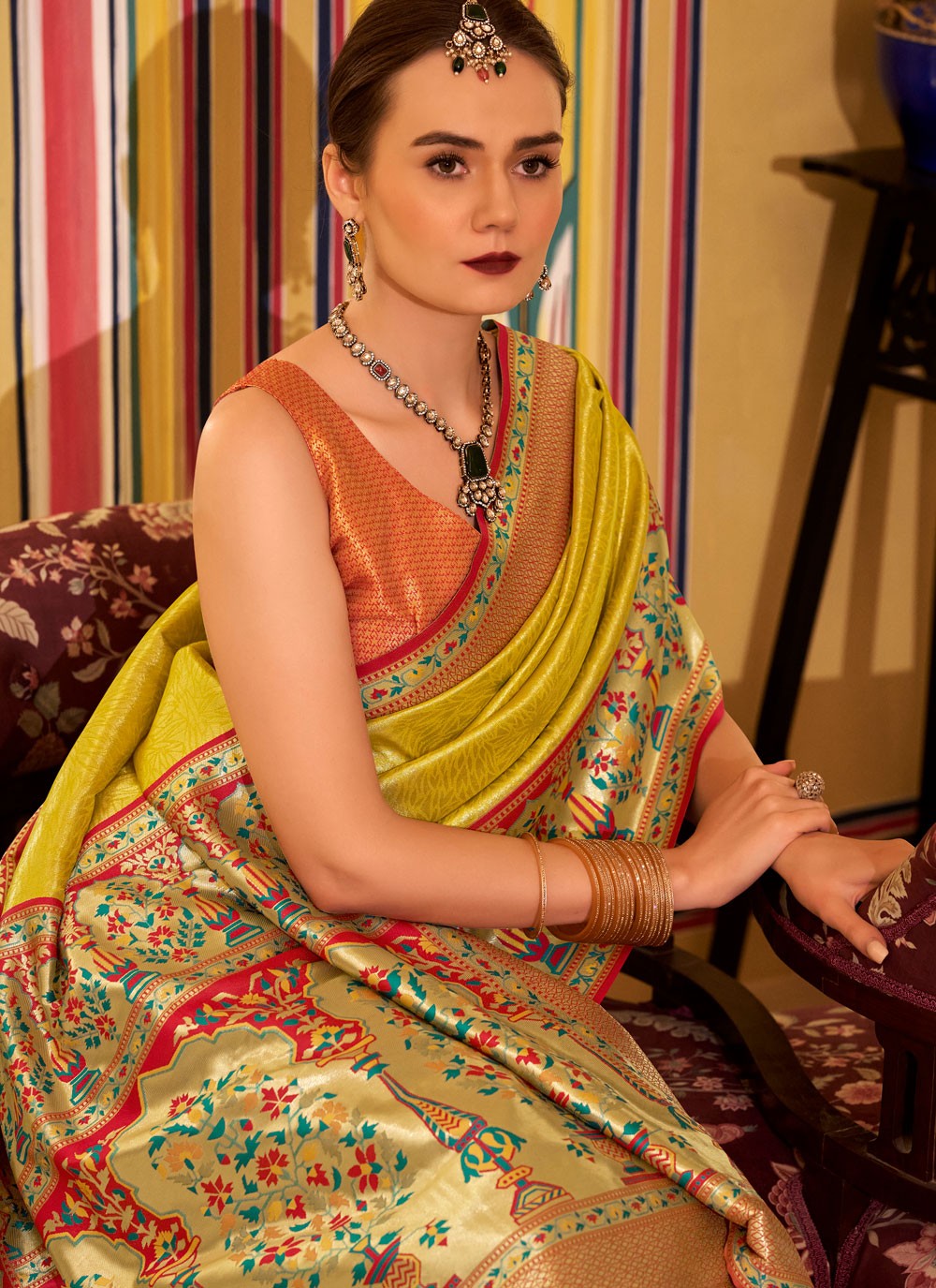 Weaving Zari Silk Green Designer Saree S15569