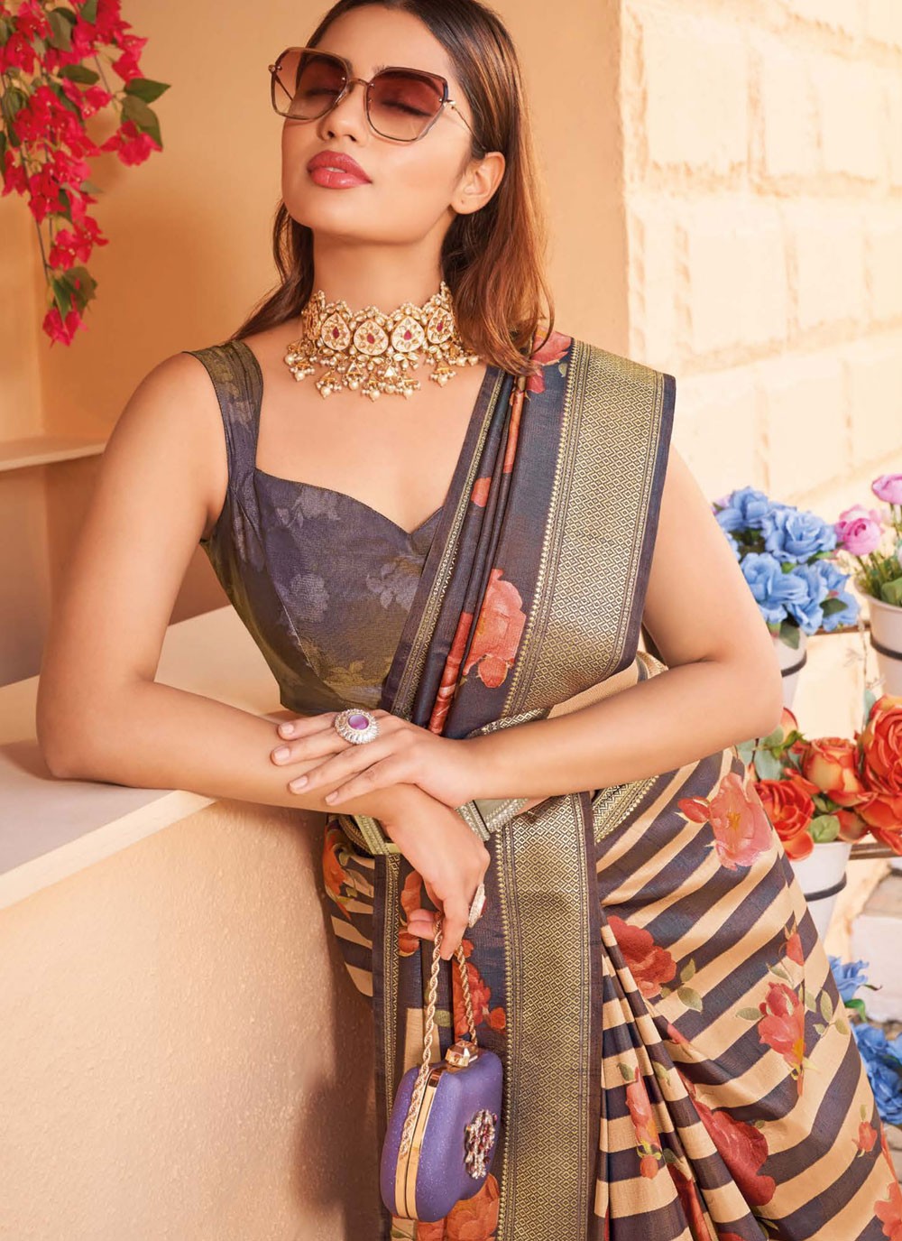 Classic Saree Border Work Multi Colour Silk Saree S12442