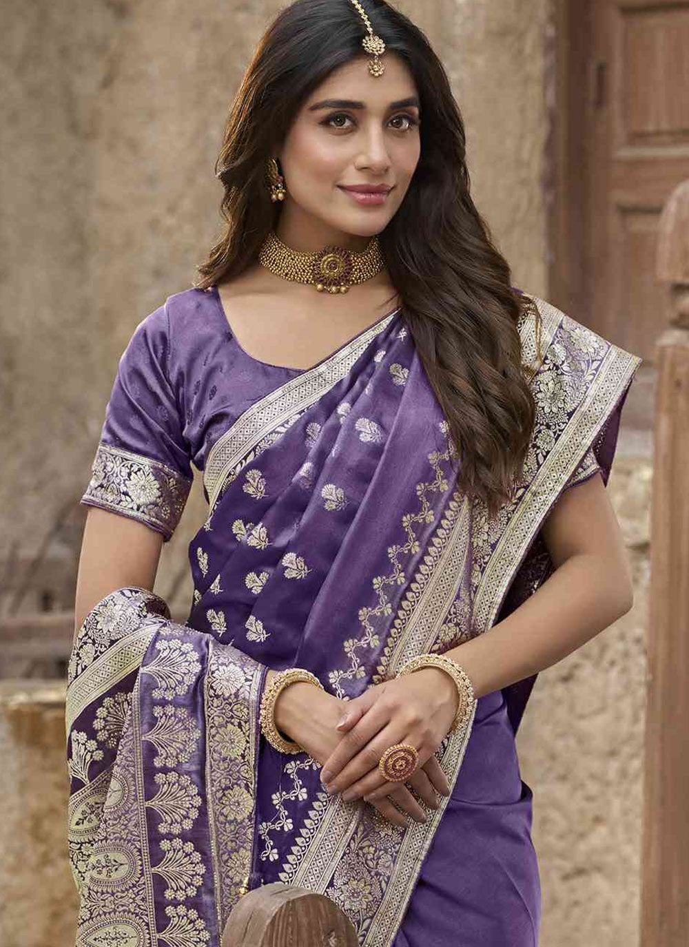 Purple Silk Classic Saree Weaving Zari S20364