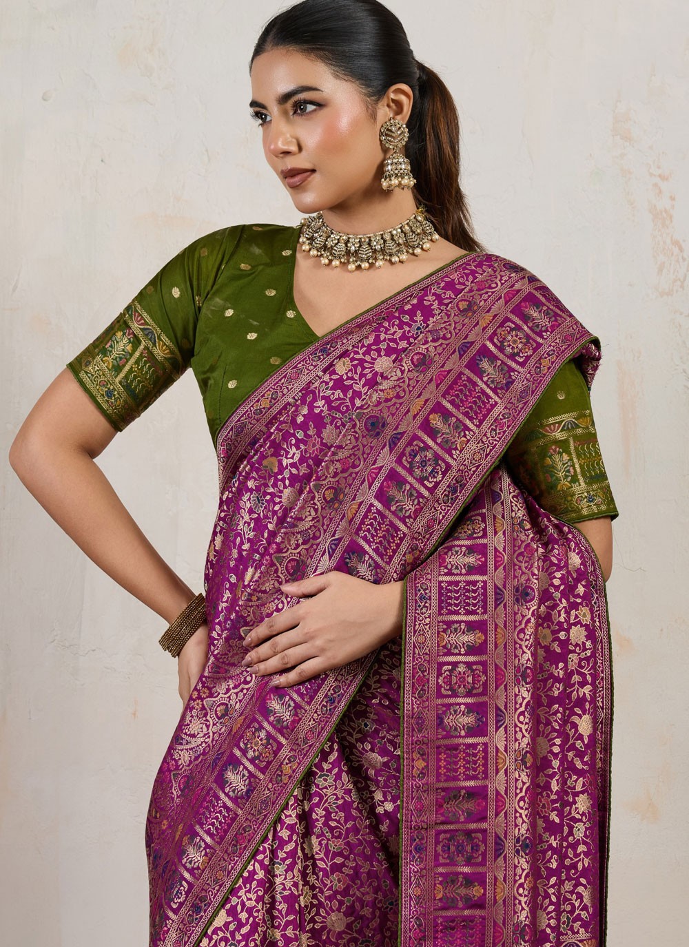 Purple Silk Classic Saree Weaving Zari S19974