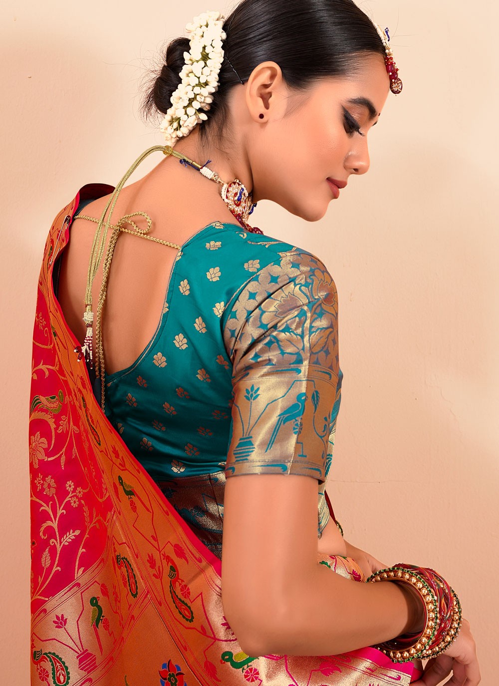 Classic Saree Border Work Hot Pink Paithni Saree S13310