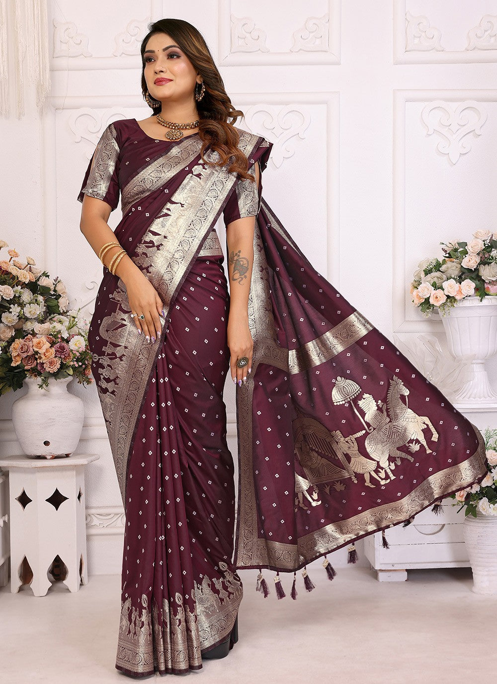 Weaving Zari Silk Brown Saree S14714