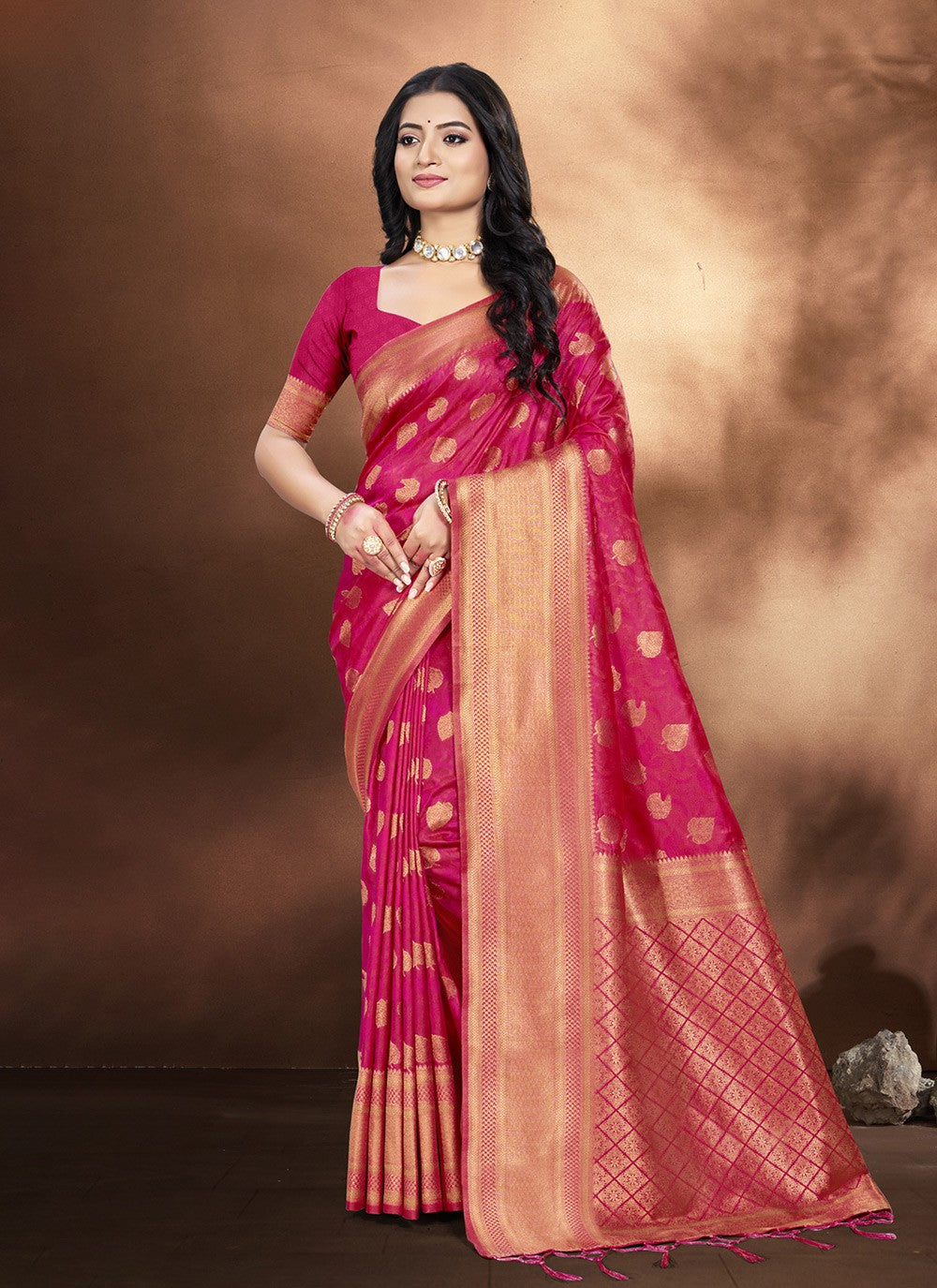 Contemporary Weaving Zari Pink Silk Saree S12907
