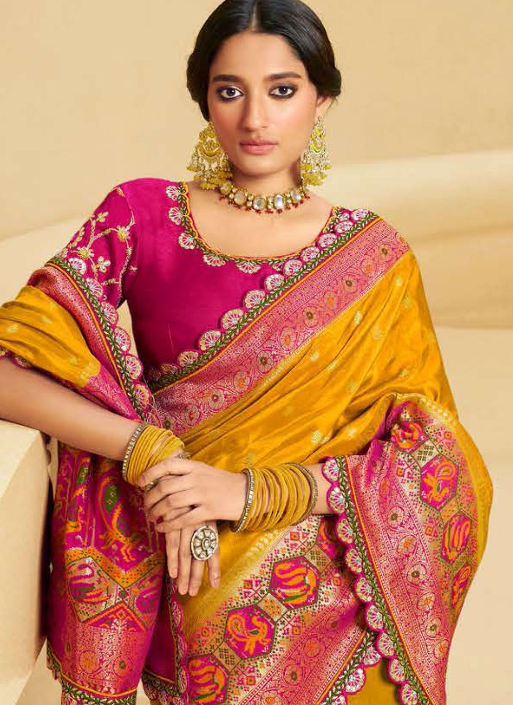 Designer Cut Work Gold Silk Saree S13369
