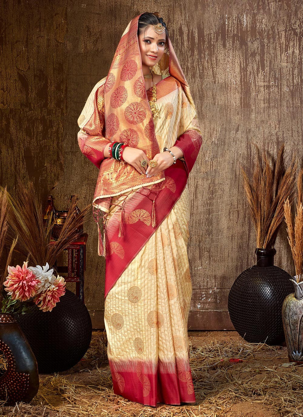 Traditional Chikankari Work Silk Saree - S5085