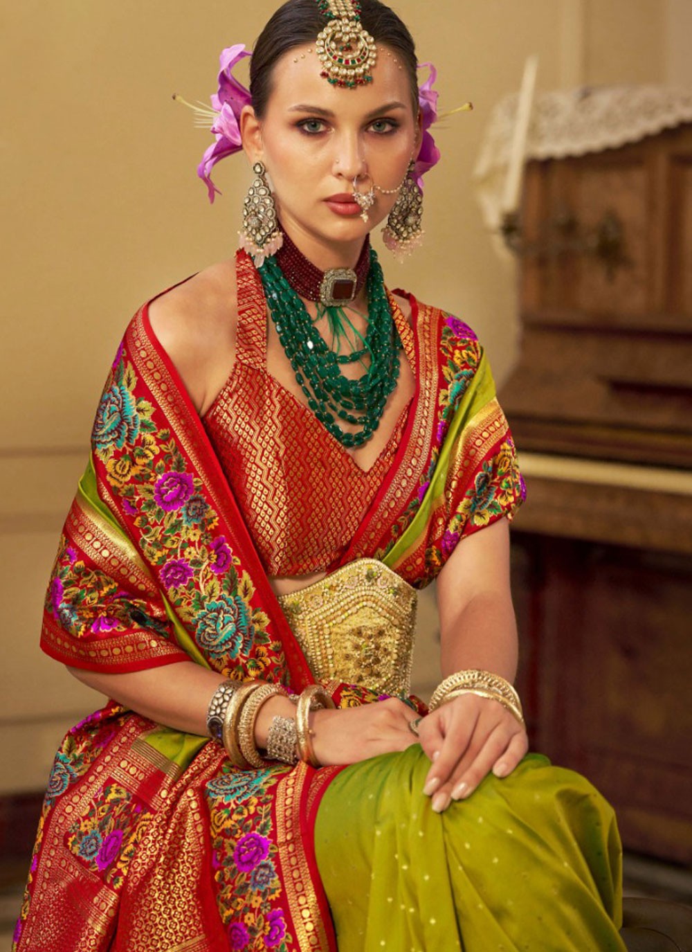 Border Work, Jacquard Work, Meenakari, Weaving Zari Silk Saree - S11736