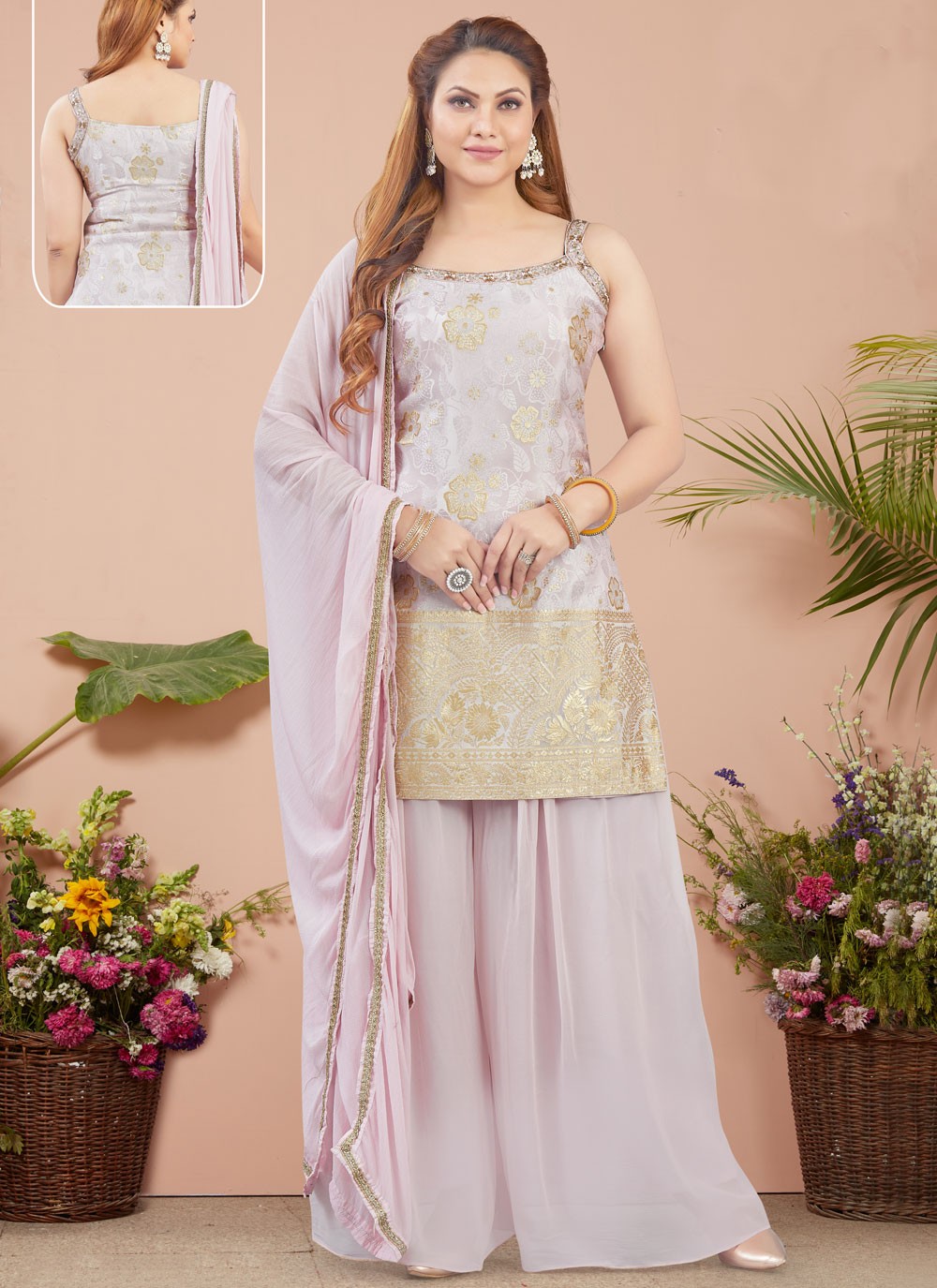 Salwar Suit Weaving Zari Lavender Silk T5261