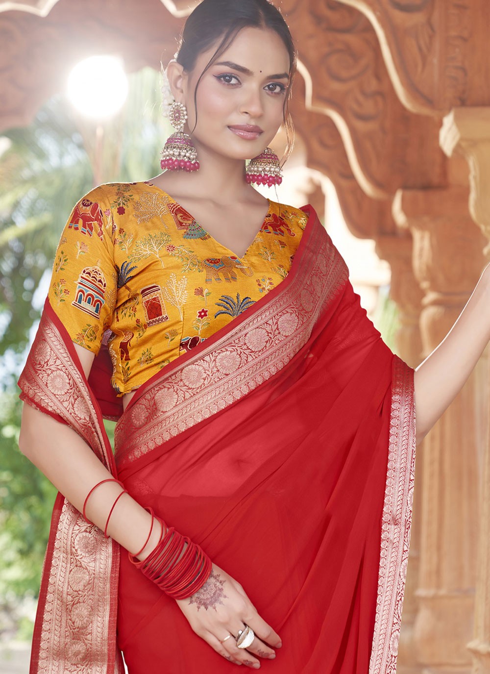 Red Silk Traditional Saree Weaving Zari S20425