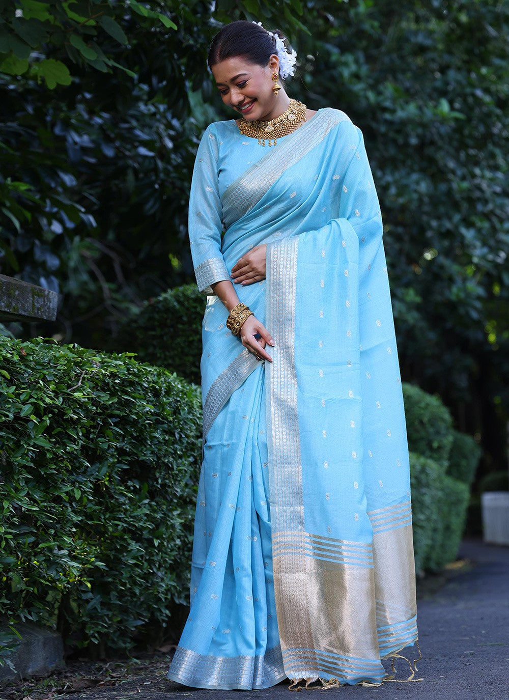 Weaving Zari Silk Blue Saree S14320