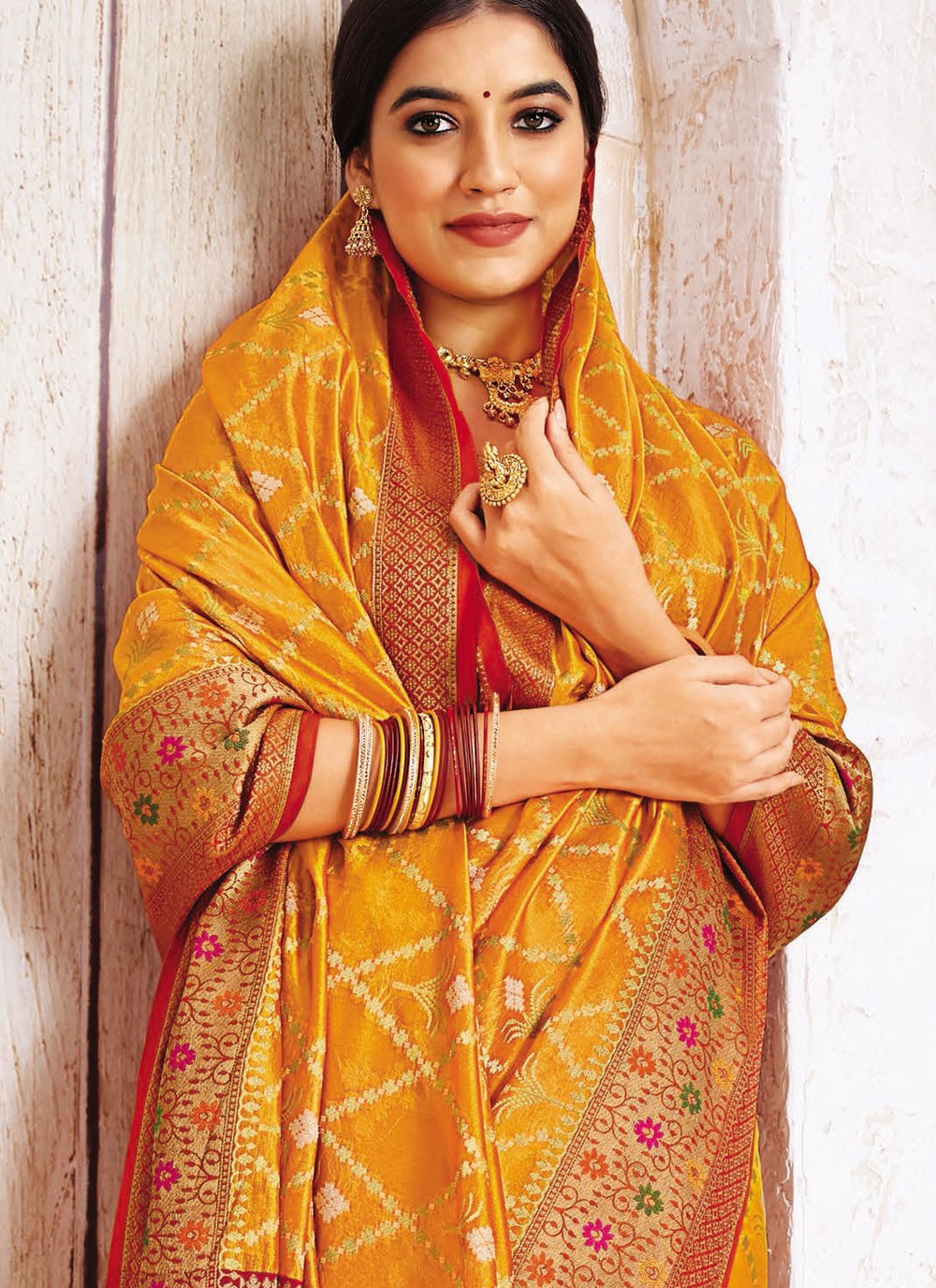 Contemporary Weaving Zari Yellow Silk Saree S13489