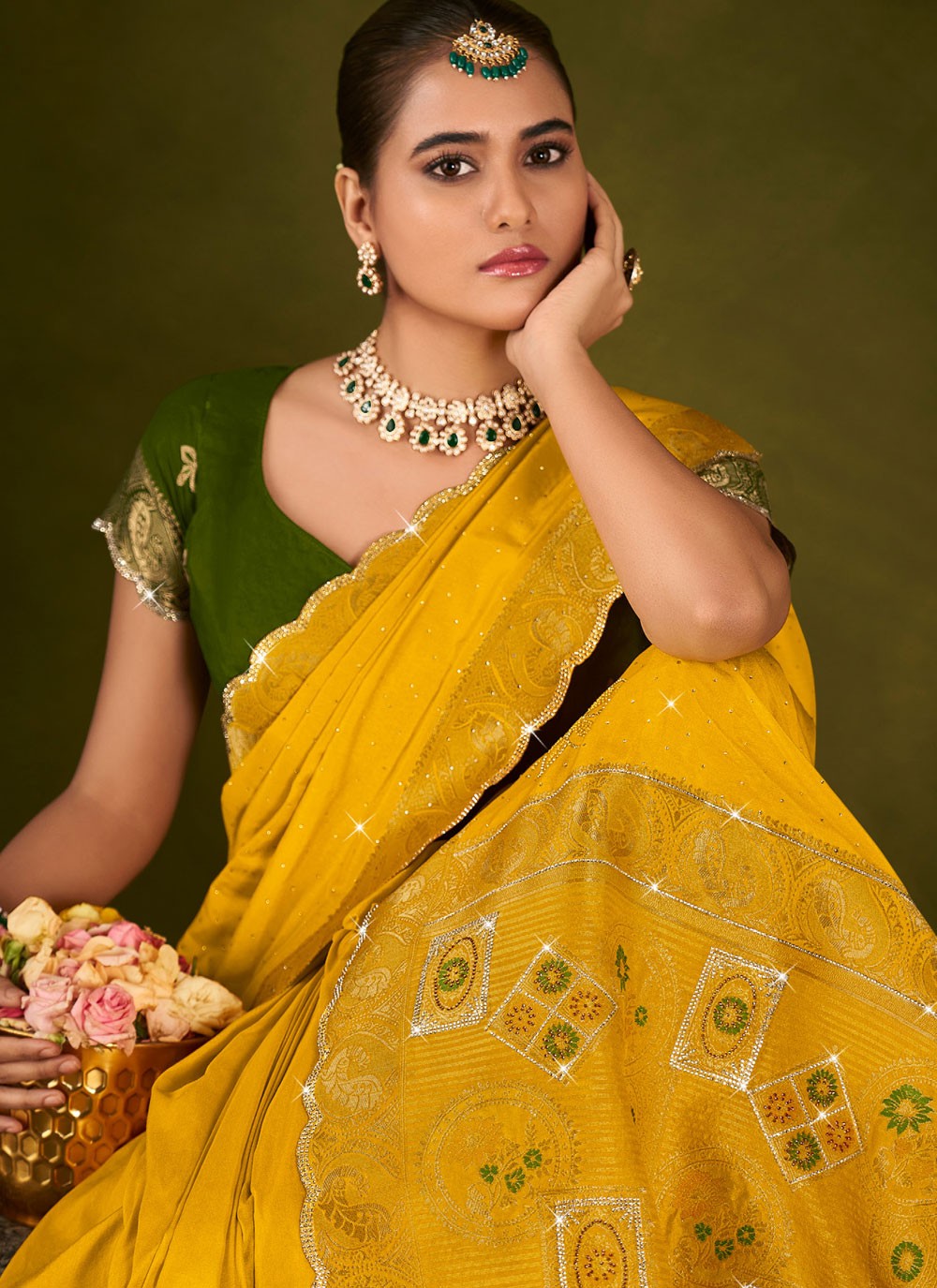 Yellow Silk Traditional Saree Weaving Zari S19707