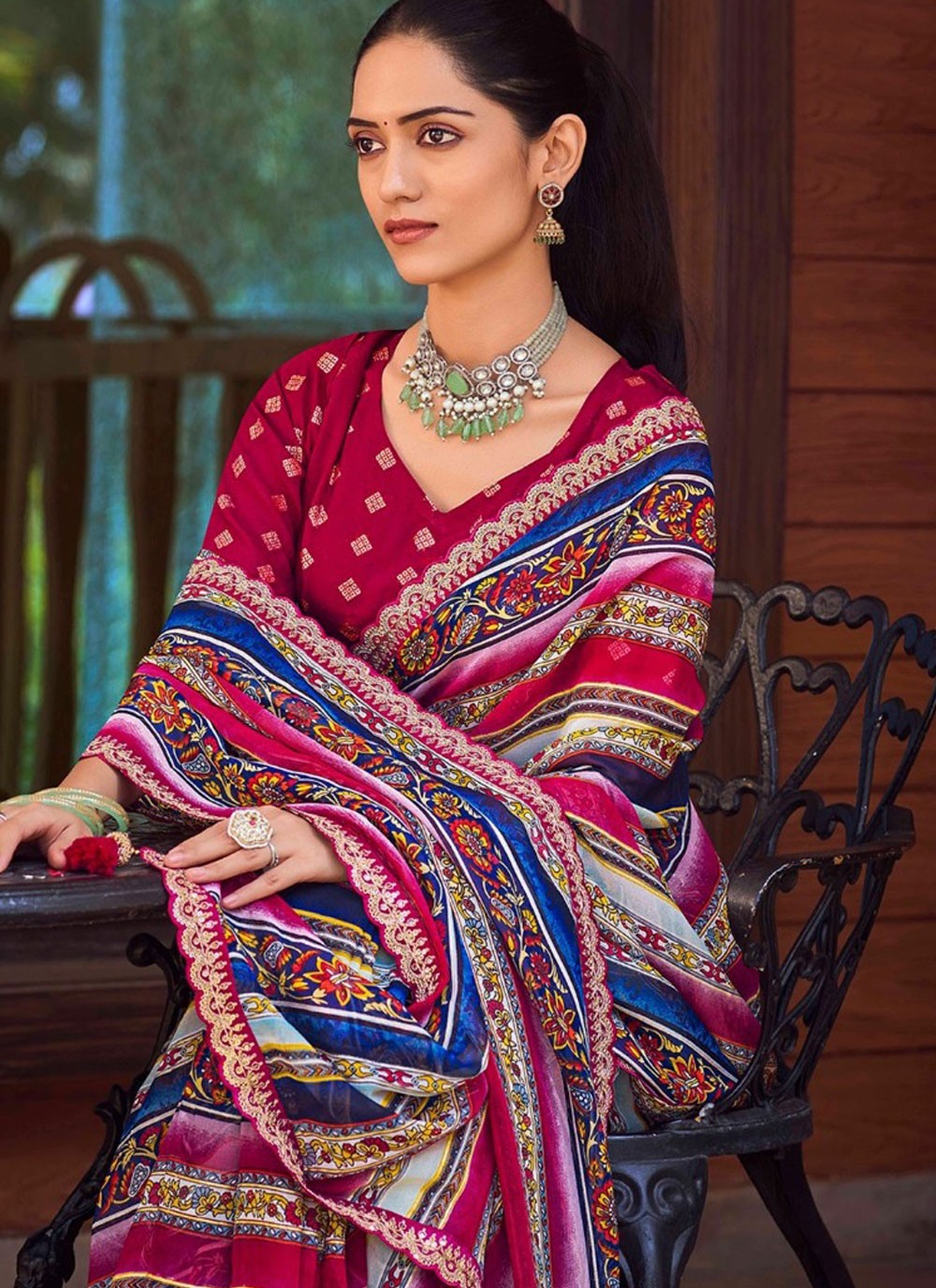 Border Work Weight Less Hot Pink Classic Saree S15393
