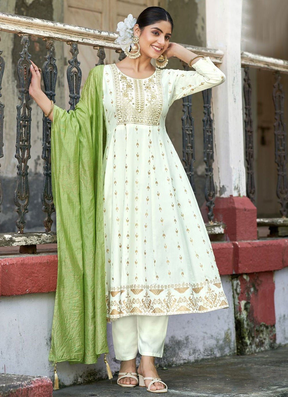 Salwar Suit Embroidered White Rayon T5631