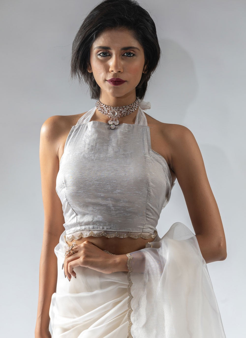 Border Work Organza White Trendy Saree S15595