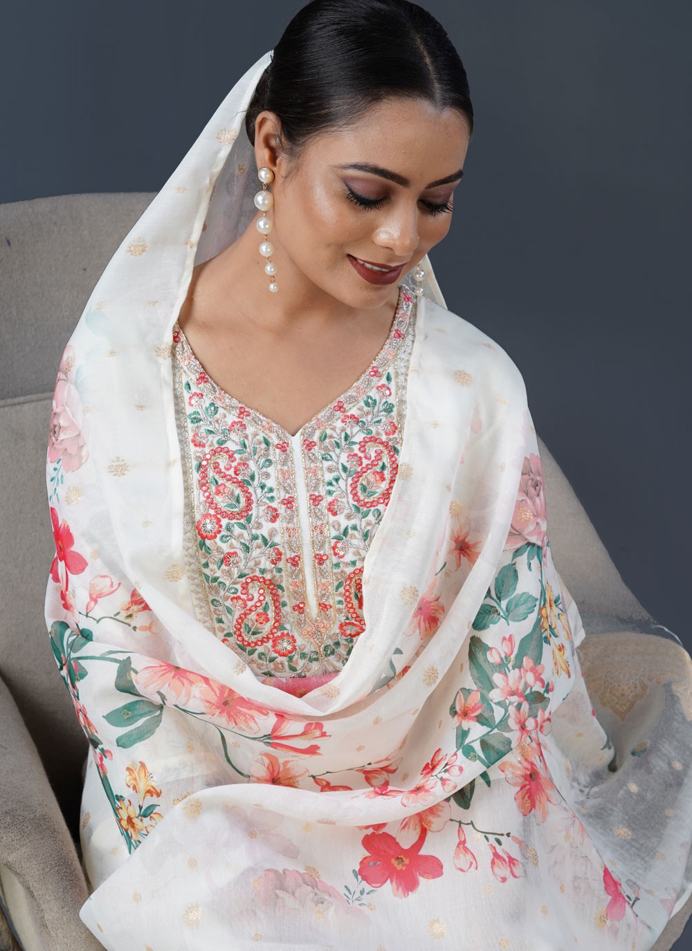 Salwar Suit Embroidered White Rayon T5412