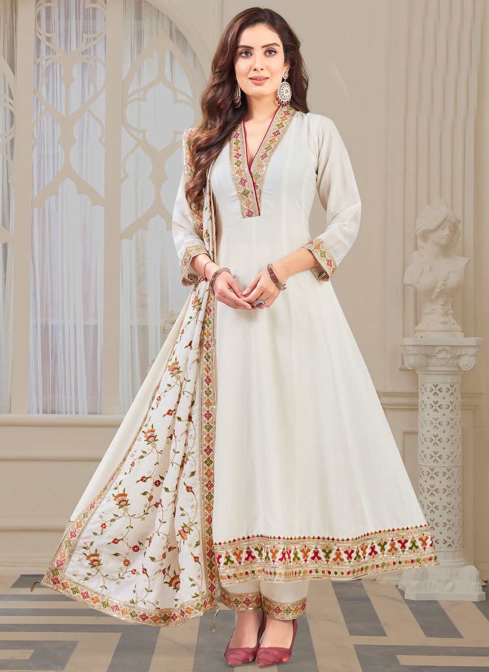 Salwar Suit Embroidered White Silk T5660