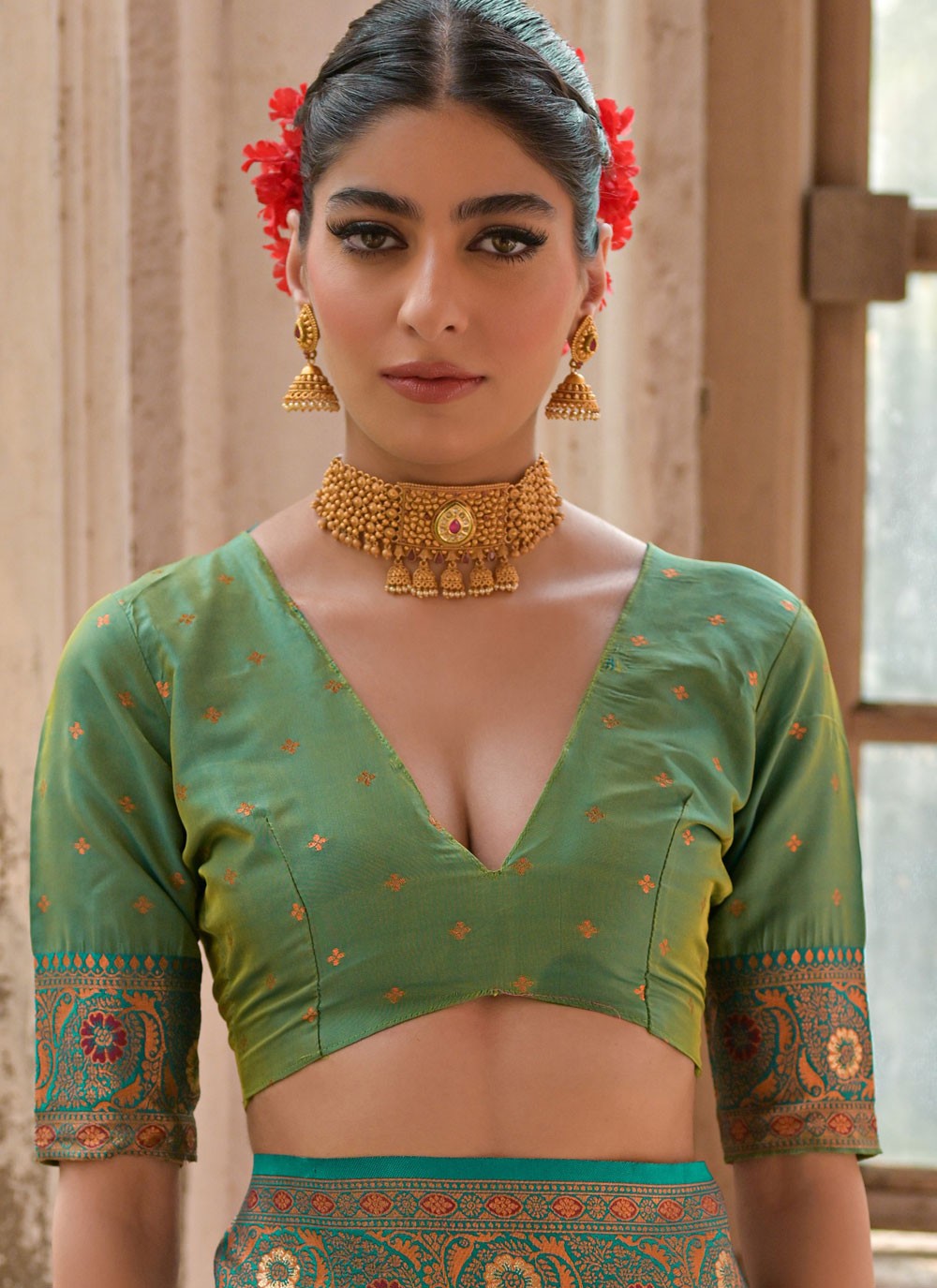 Contemporary Woven Wine Banarasi Silk S13013