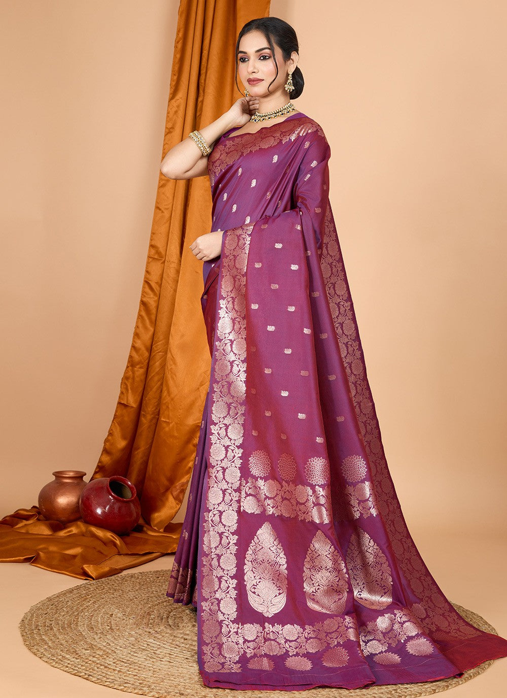 Woven Banarasi Silk Wine Trendy Saree S15066