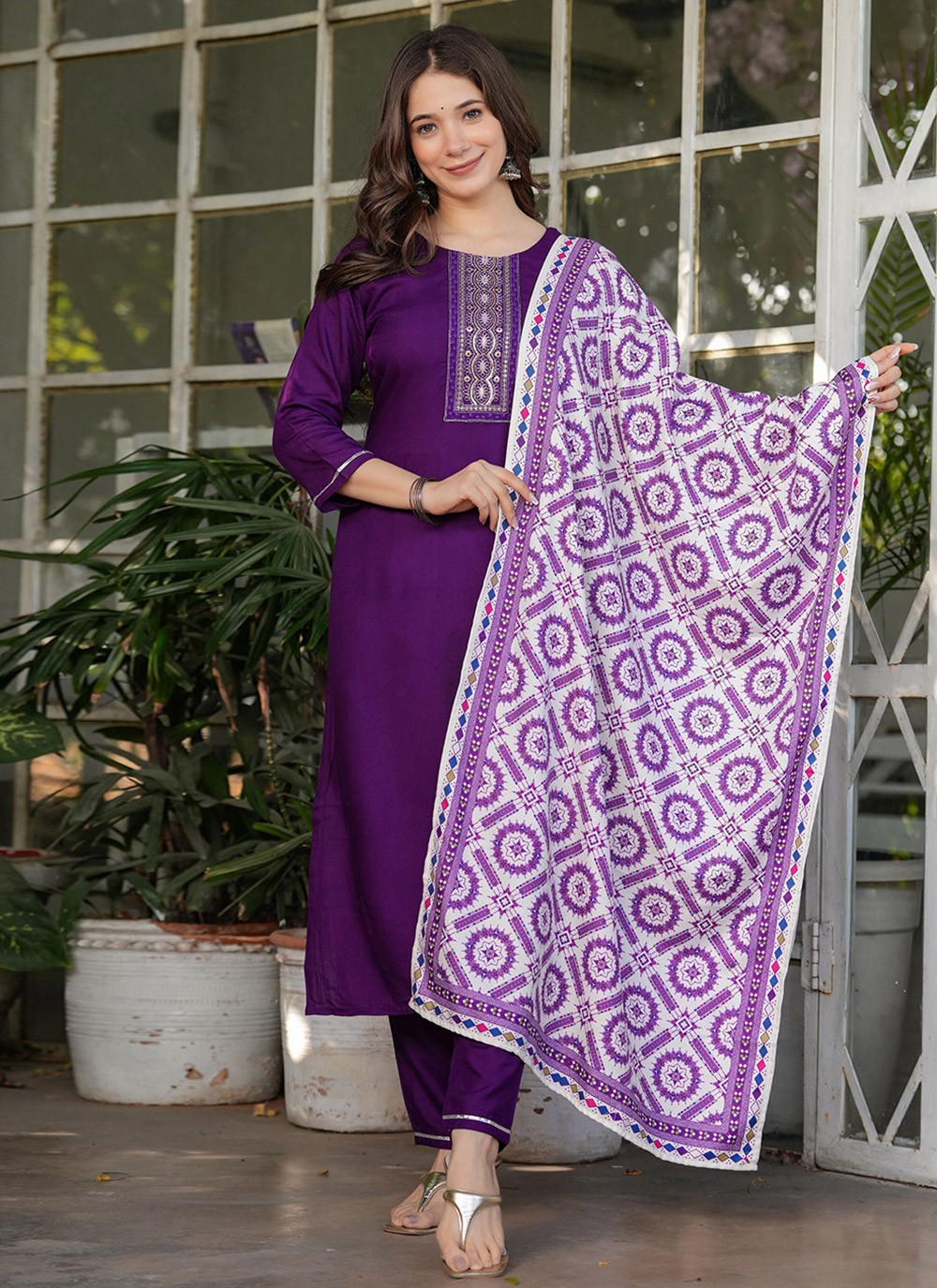 Embroidered Rayon Wine Salwar Suit T6092