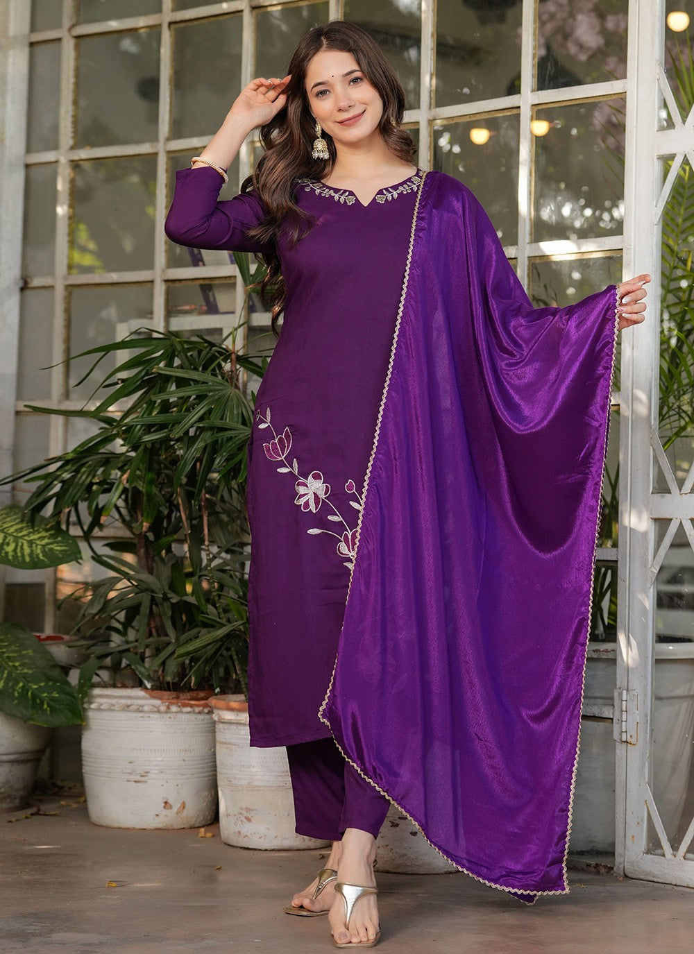 Embroidered Rayon Wine Salwar Suit T6089