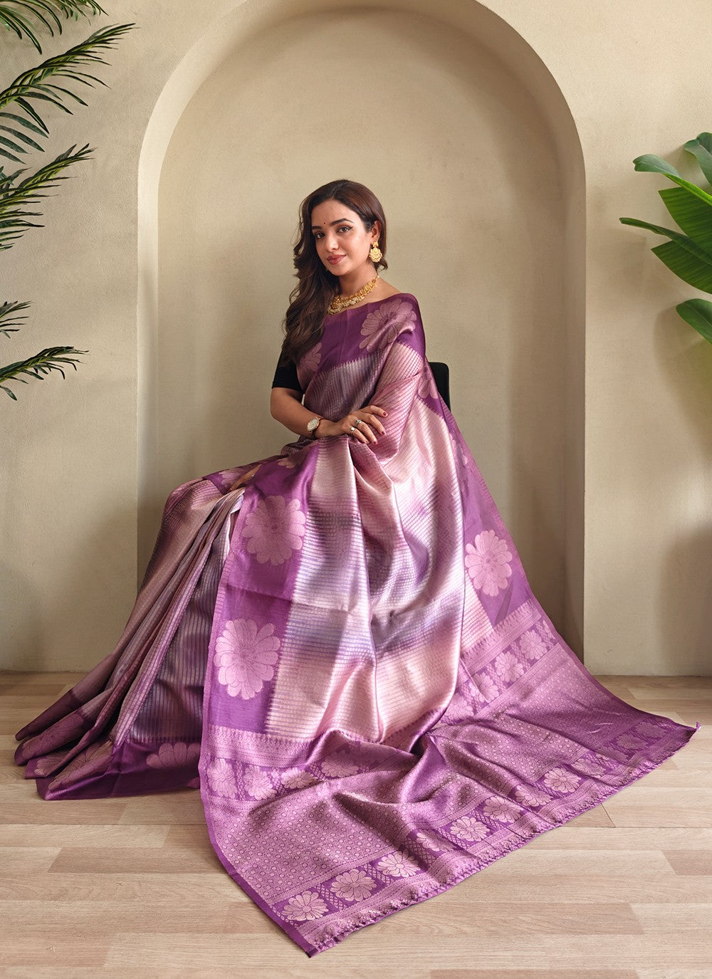 Wine Silk Trendy Saree Weaving Zari S17291