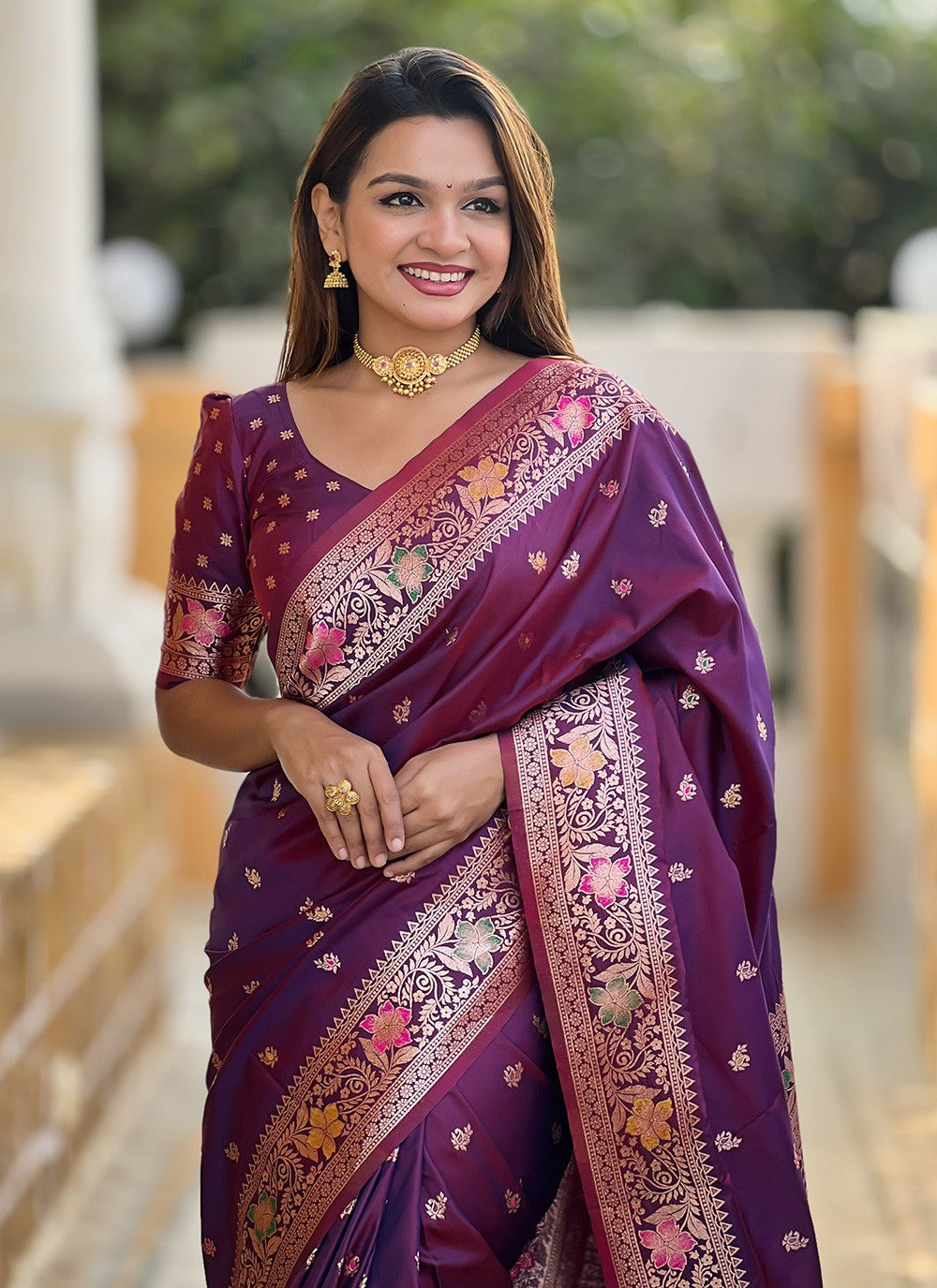 Wine Banarasi Silk Classic Saree Printed S17122