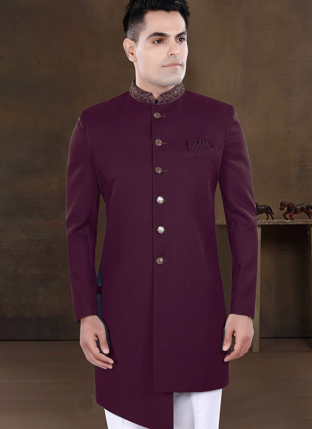 Embroidered Imported Wine Indo Western - M8205
