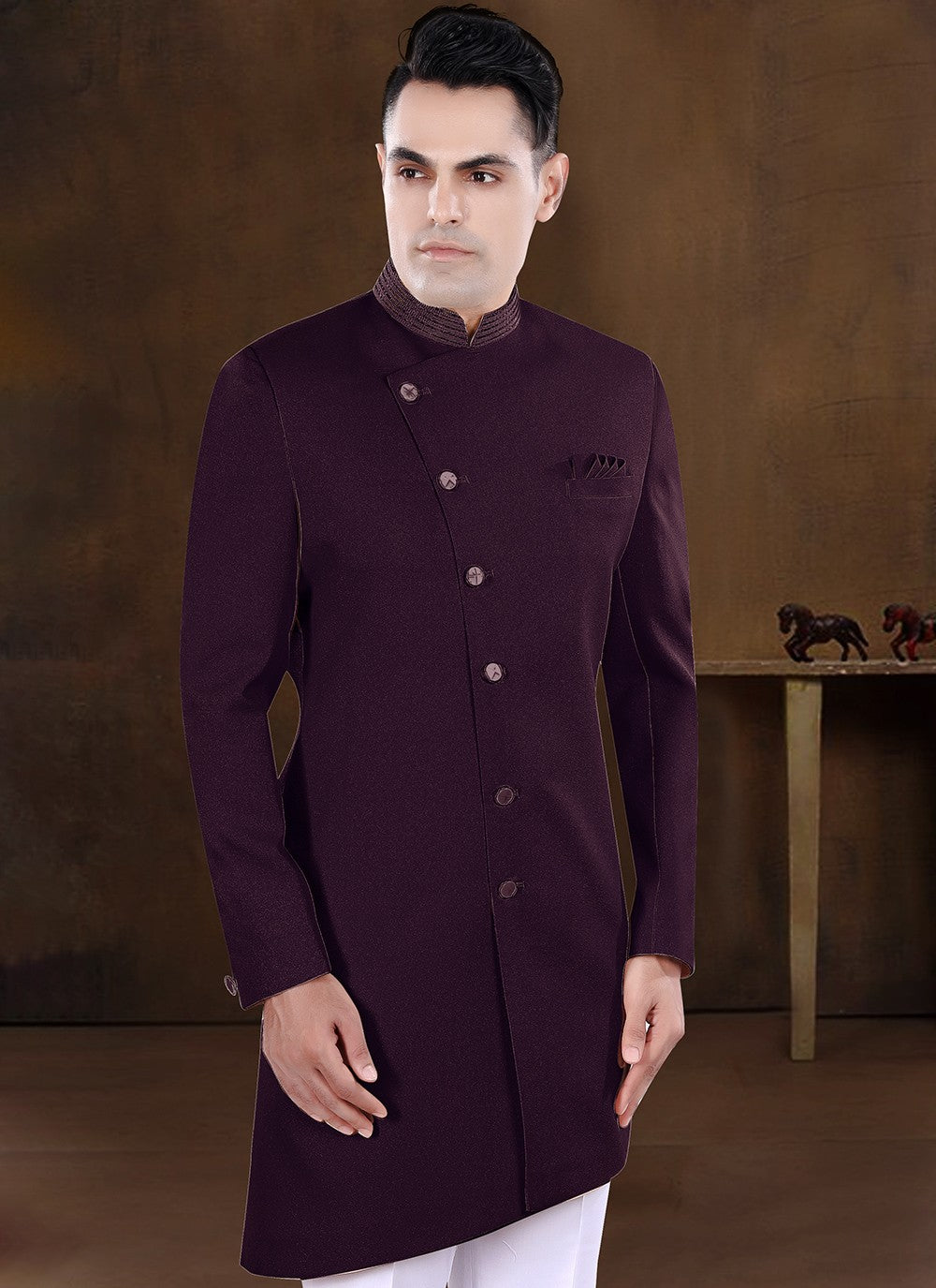 Embroidered Imported Wine Indo Western - M8226