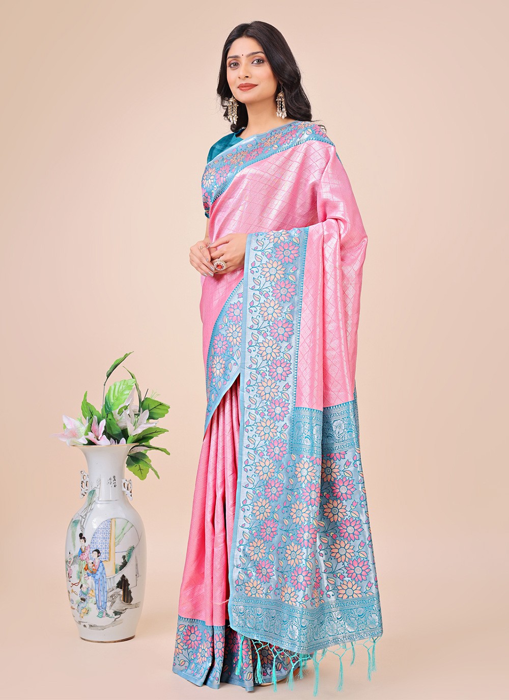 Woven Silk Aqua Blue Trendy Saree S15162