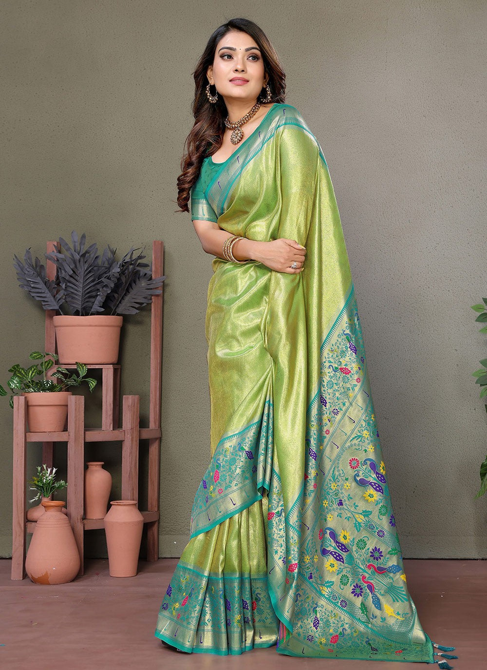 Woven Banarasi Silk Green Saree S14703