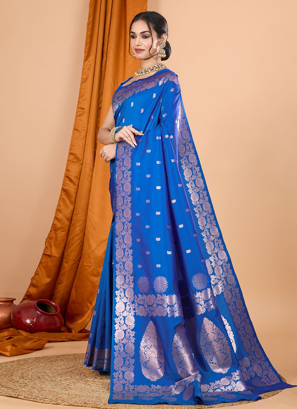 Woven Banarasi Silk Blue Classic Saree S15068
