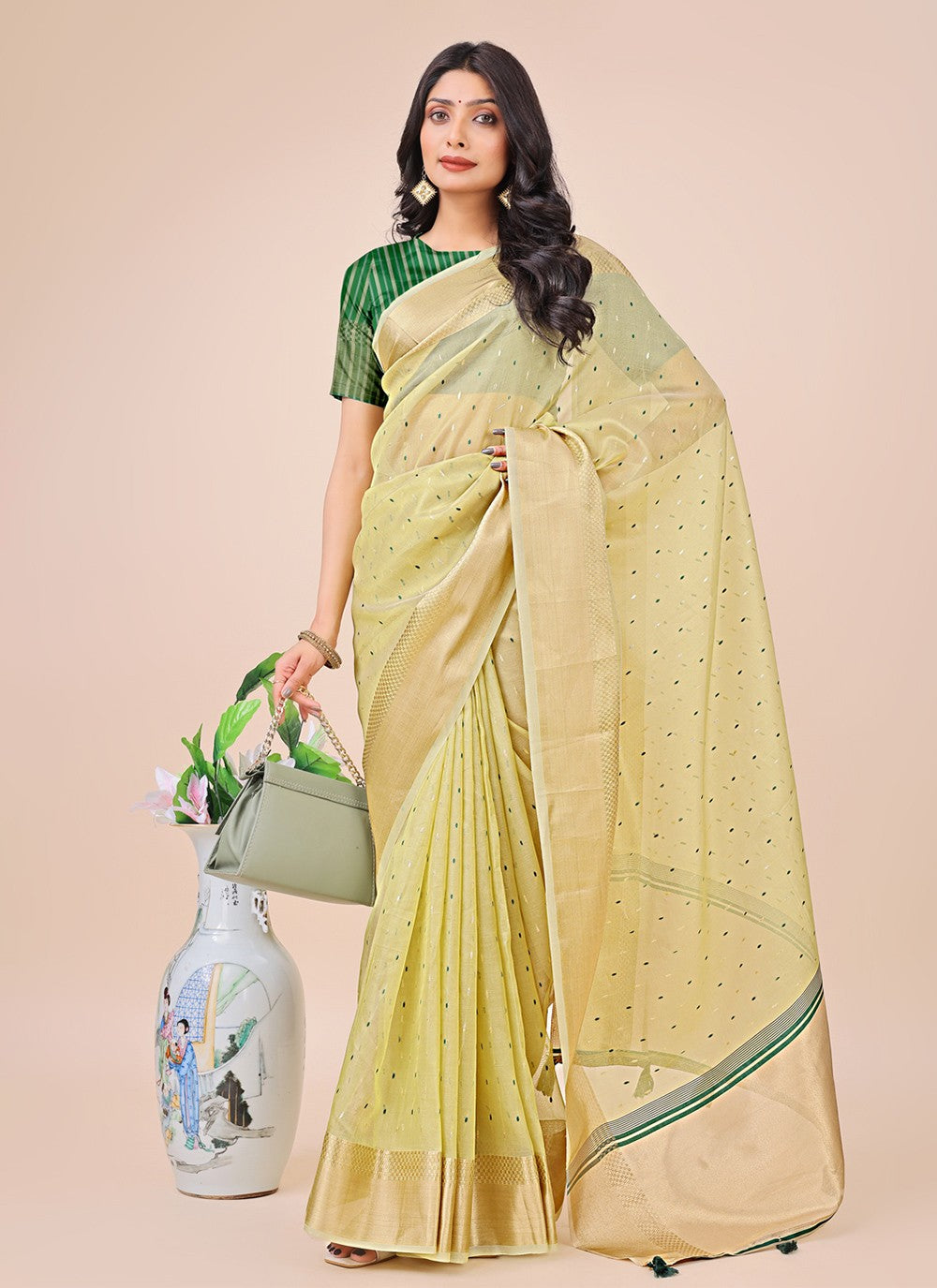 Woven Organza Green Classic Saree S15185