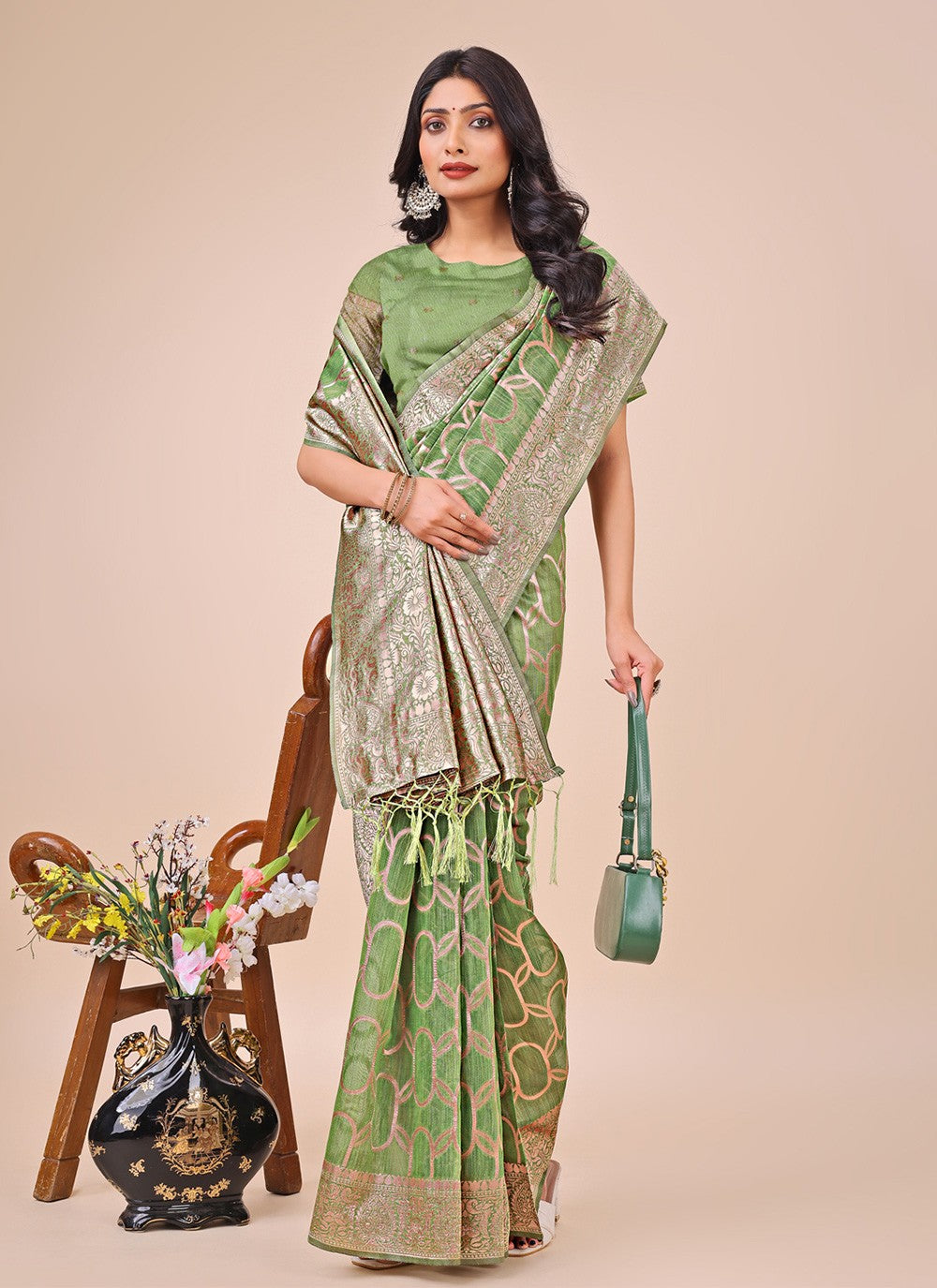 Woven Cotton Green Classic Saree S15145